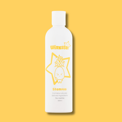 Winxsta Kids shampoo 300ml - white bottle with cute pineapple character and star shown on the front.