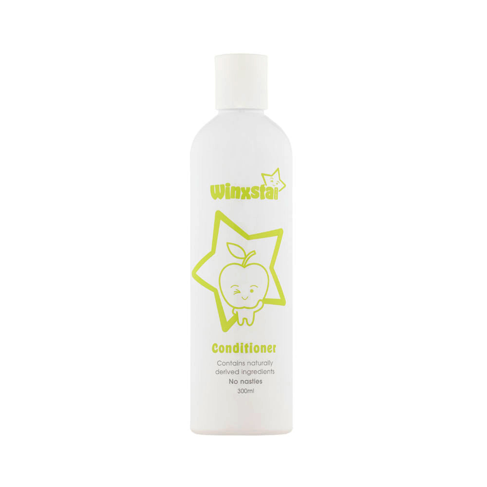 Winxsta Kids conditioner 300ml - white bottle with cute apple character and star shown on the front. 