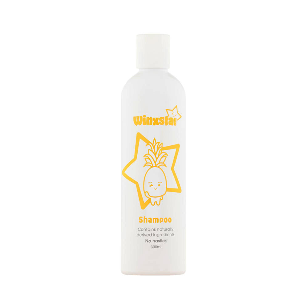 Winxsta Kids shampoo 300ml - white bottle with cute pineapple character and star shown on the front.